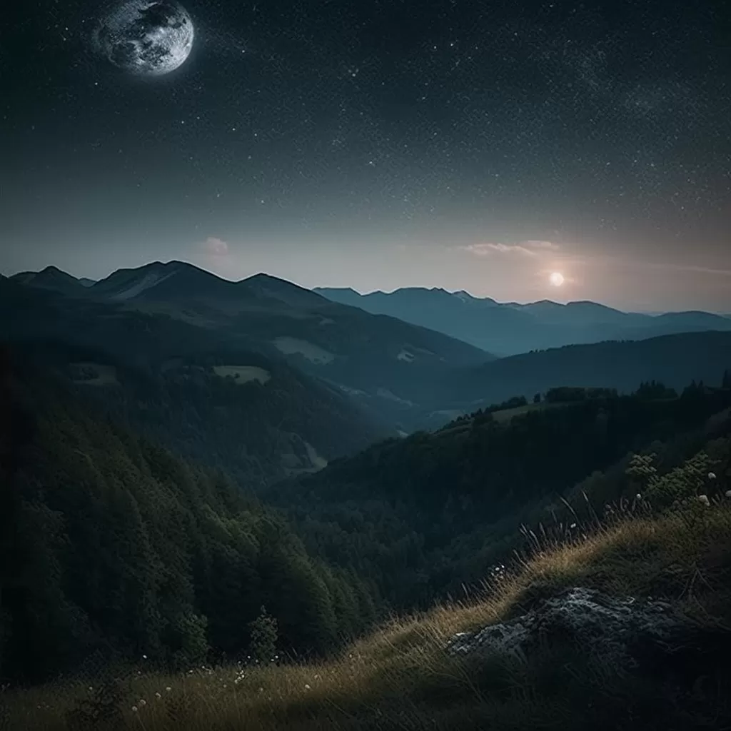 Picture of the New Moon near a mountain at night time.