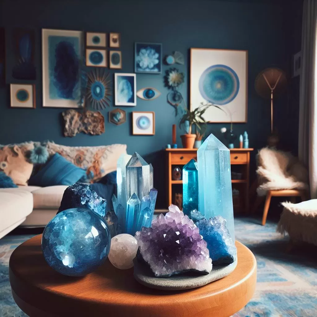 Crystals for Weight Loss: Blue Apatite and Amethyst, inside a home.