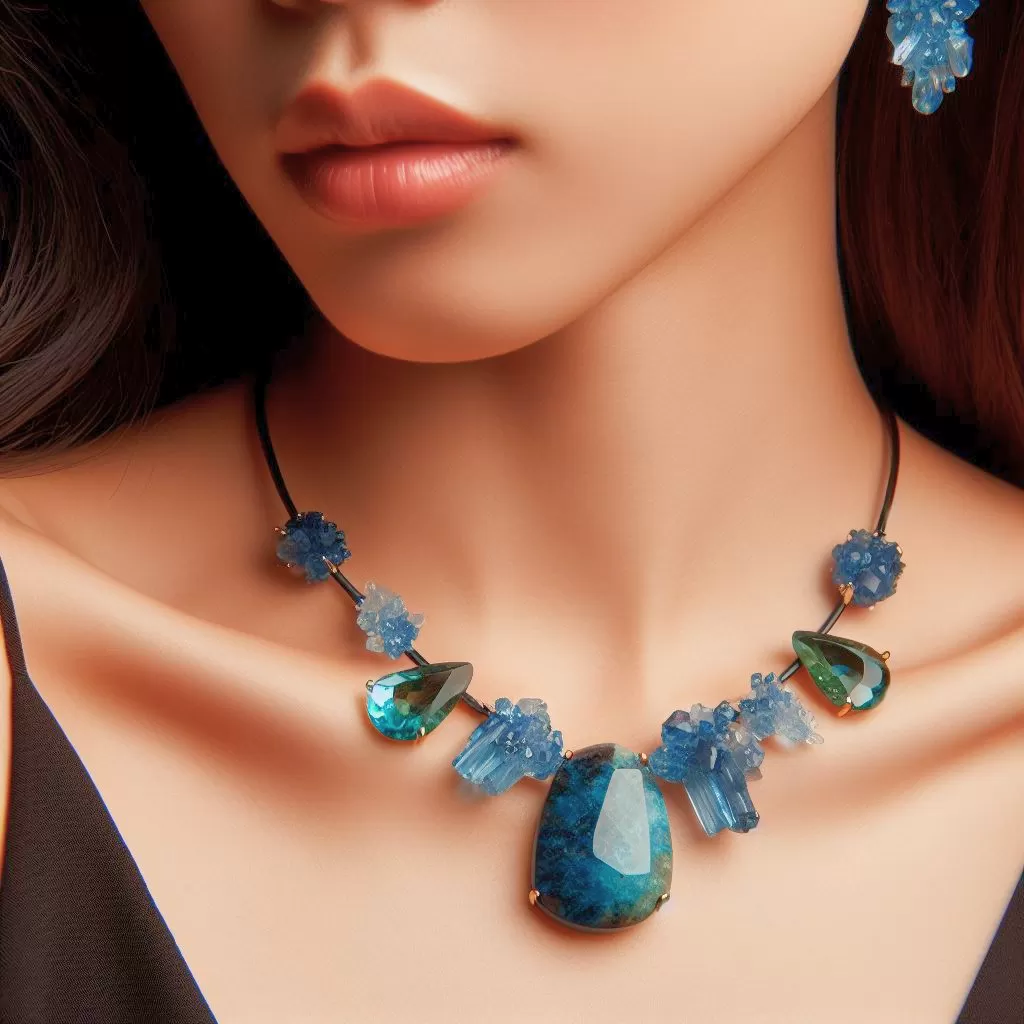 Crystals for Weight Loss: A person wearing a Blue Apatite and Epidote necklace.
