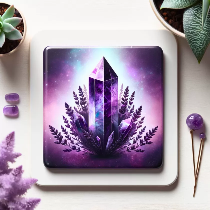 Amethyst Meaning: Aesthetic painting of Amethyst in a gorgeous way, surrounded by flowers.