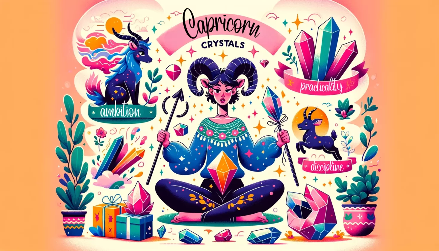 Animated Capricorn Zodiac Traits with Tailored Crystals Garnet, Onyx, Fluorite - Engaging and Vibrant