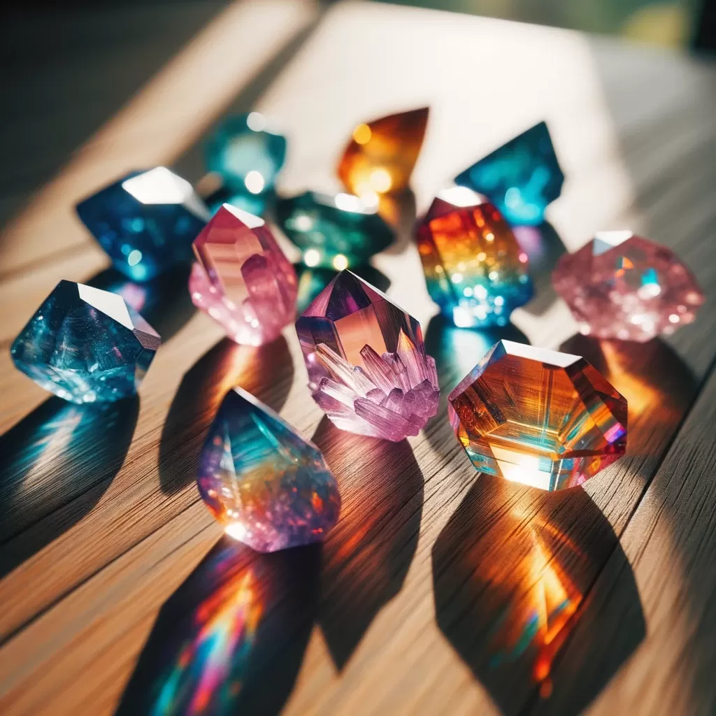 Crystals for Friendship: Photo of a collection of vibrant Friendship stones placed on a smooth wooden surface.