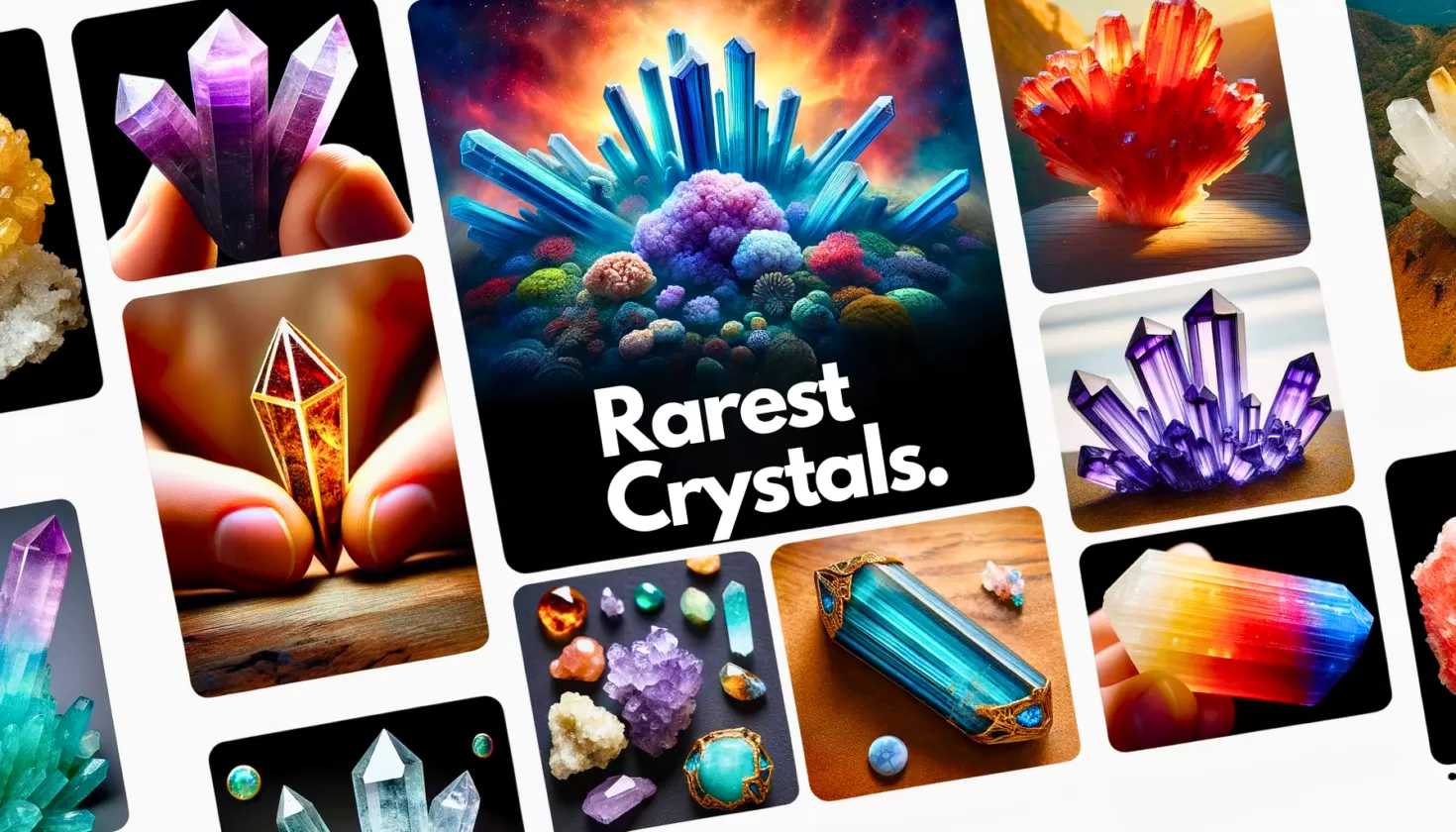 Exquisite collection of the world's rarest crystals, showcasing unique and mystical geological formations