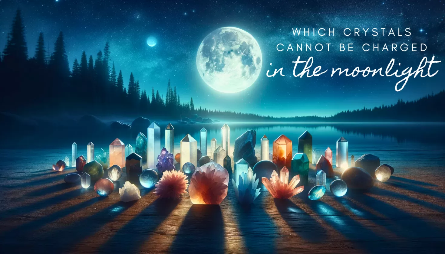 Featured image for which crystals cannot be charged in the moonlight. Aesthetic pleasing image of the moon and crystals.