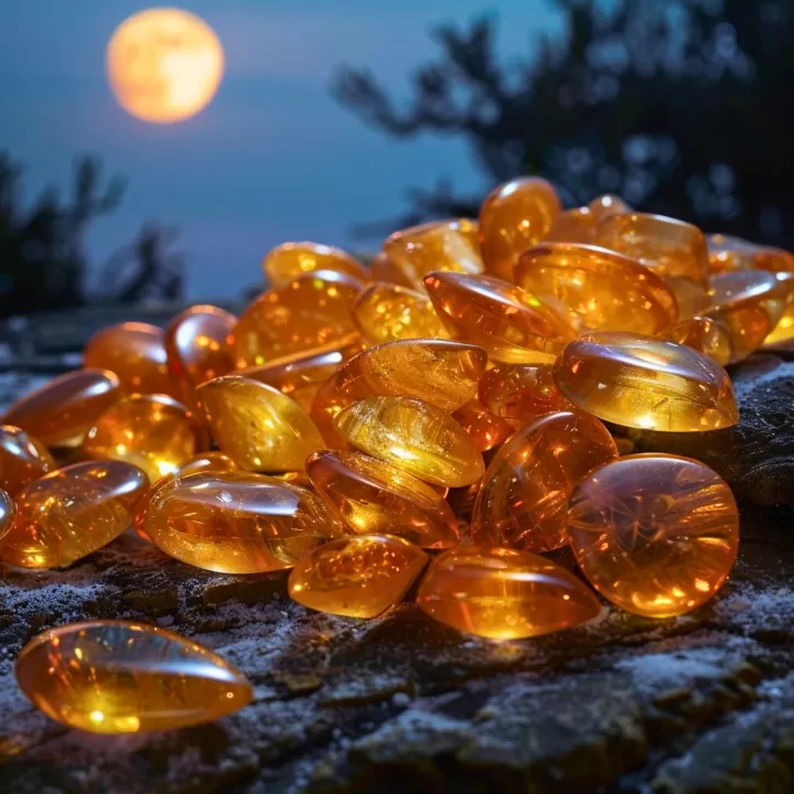 Gemstones outside, near moon
