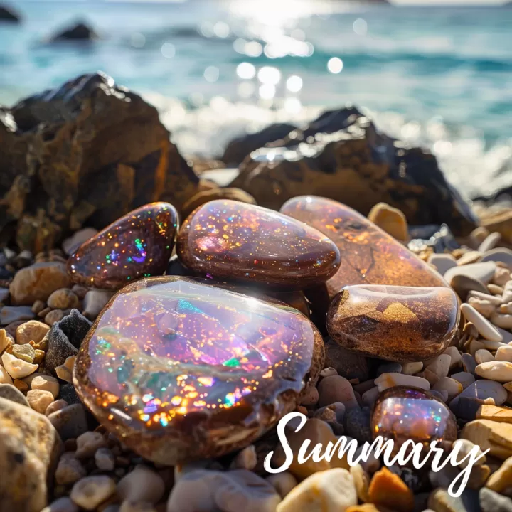 Brown gemstones on a beach