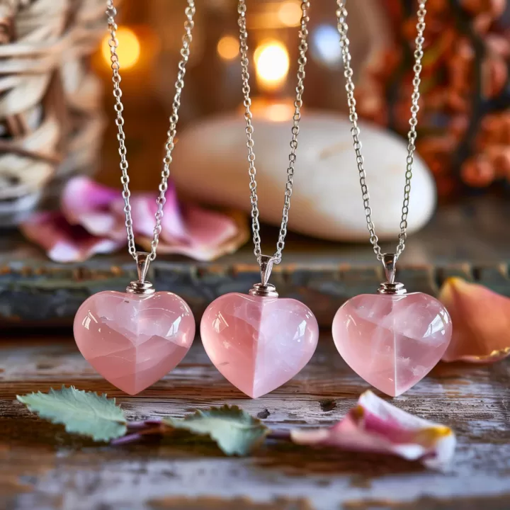 3 Rose Quartz heart necklaces